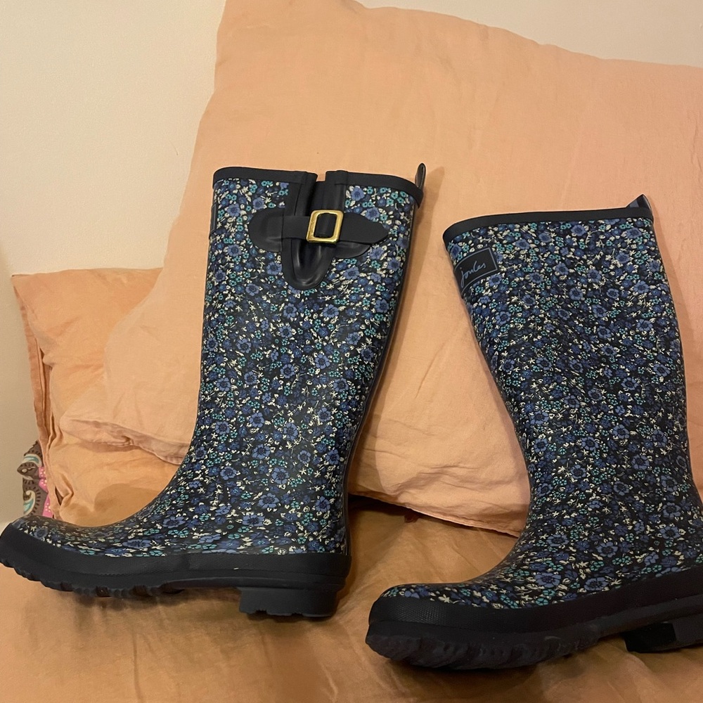 Joules Blue Floral Rain Boots UK8